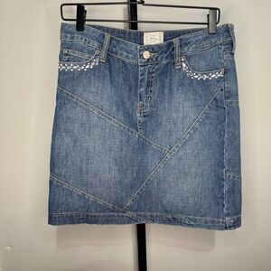 White House Black Market Denim Mini Skirt with Rhinestones
